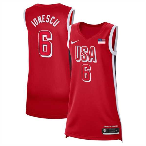 Womens USA Basketball #6 Sabrina Ionescu Red 2024 Swingman Stitched Jersey